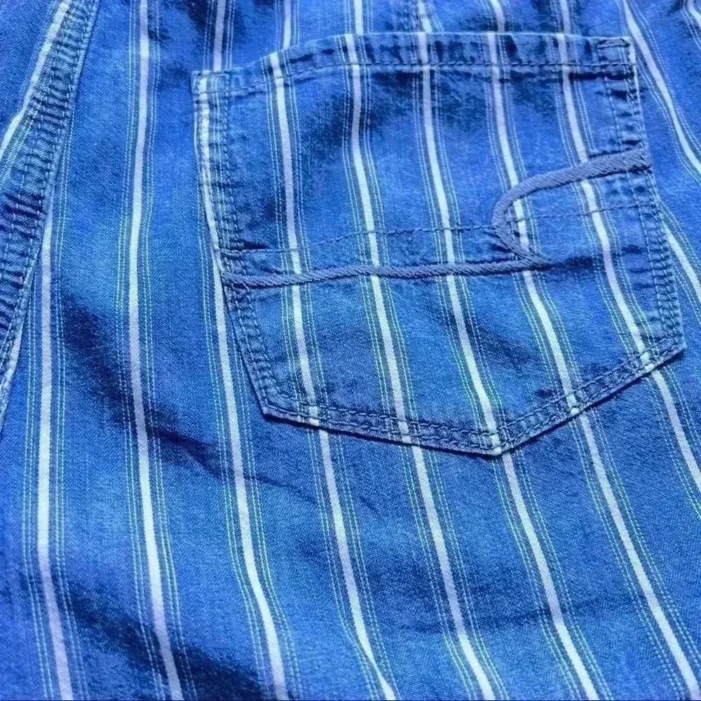 WOMENS AMERICAN EAGLE•DENIM STRIPED TIE FRONT HIGH RISE PAPER BAG SHORTS•SIZE 8•